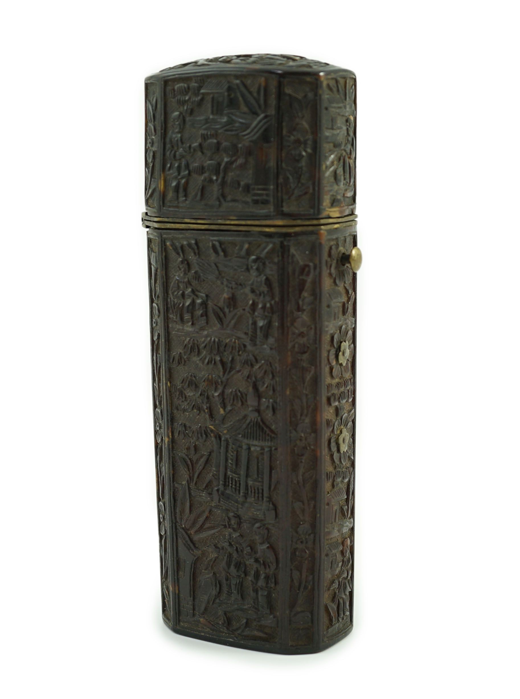 A 19th century Chinese export tortoiseshell etui case, no contents, 13cms long.